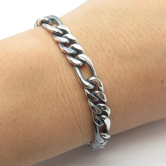 925 Sterling Silver Vintage Mexico Figaro Link Bracelet 7.25"