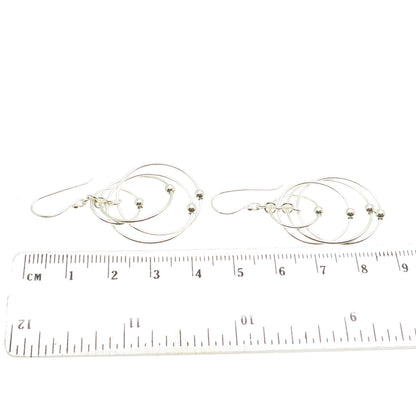 925 Sterling Silver Beaded Circles Dangling Earrings