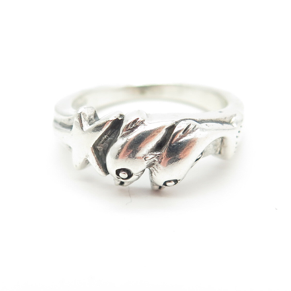 925 Sterling Silver Vintage Friendly Dolphin & Star Ring Size 6.75