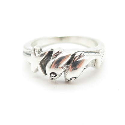 925 Sterling Silver Vintage Friendly Dolphin & Star Ring Size 6.75