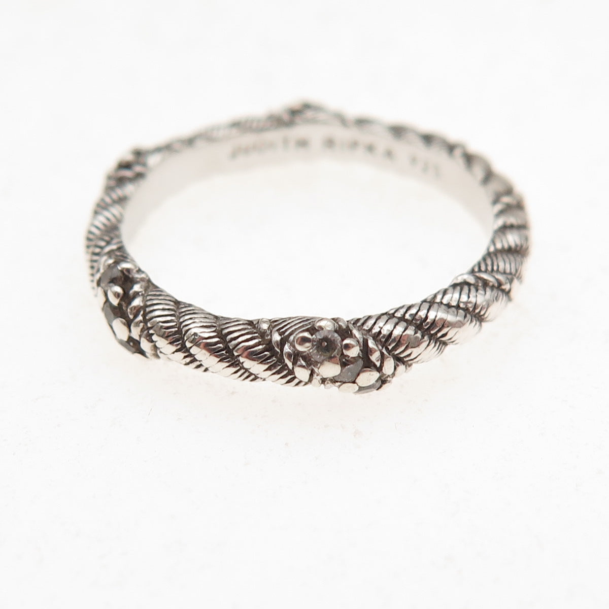 Judith Ripka 925 Sterling Silver Round-Cut C Z Twisted Rope Band Ring Size 7