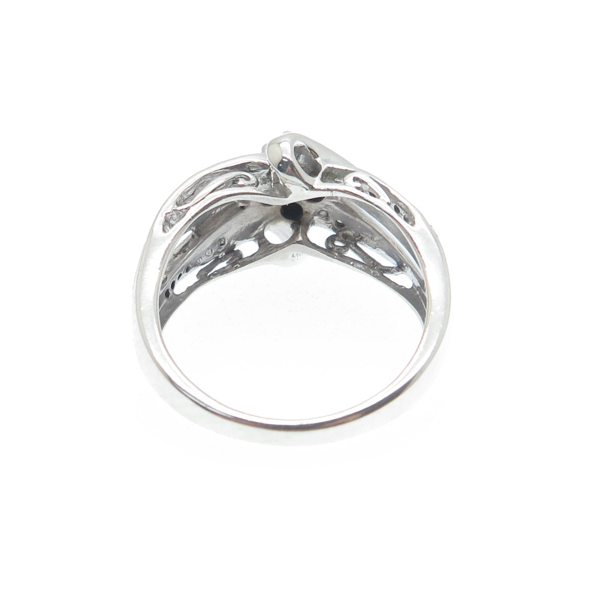 925 Sterling Silver Real Round-Cut Diamond Sparkle Bypass Ring Size 5.5