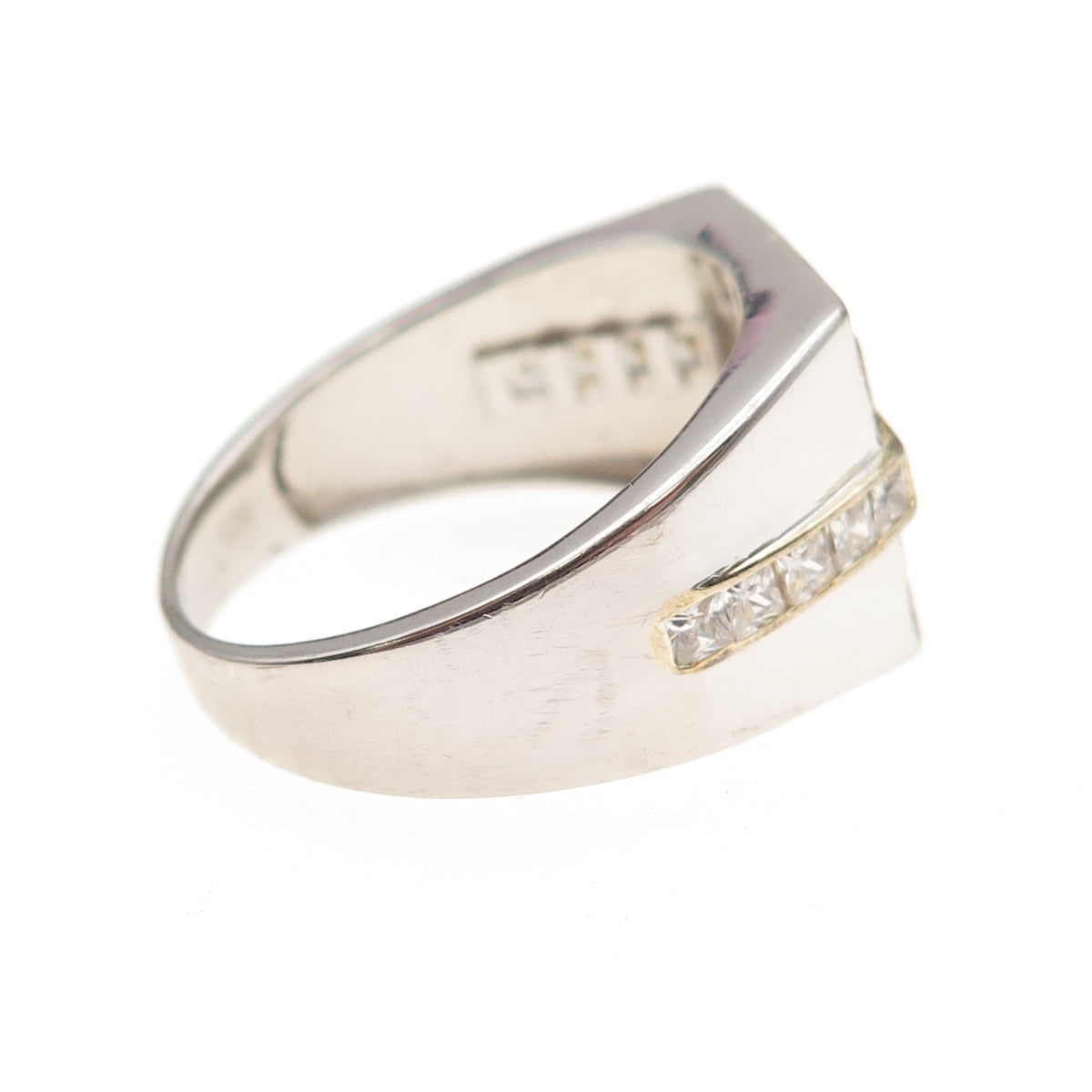 925 Sterling Silver 2-Tone Vintage Round & Princess-Cut C Z Ring Size 11