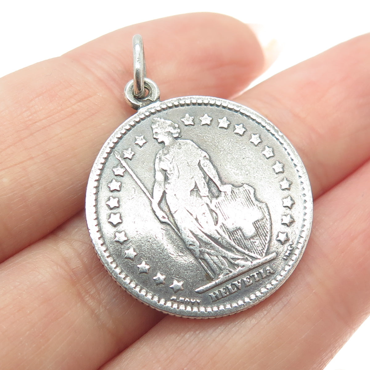 835 Silver Antique 1911 Switzerland One Franc Coin Pendant