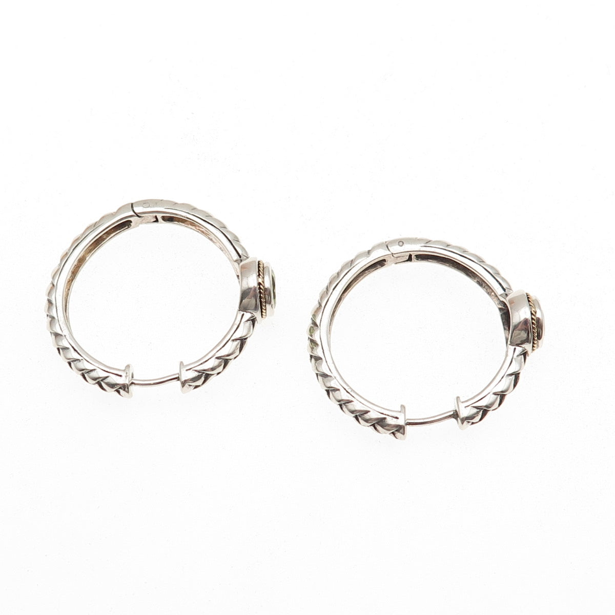 Effy BH 925 Sterling Silver 18K Gold Real Peridot Braided Hoop Earrings
