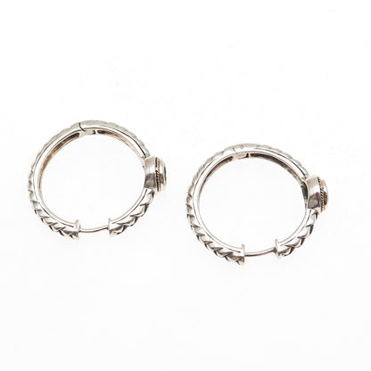 Effy BH 925 Sterling Silver 18K Gold Real Peridot Braided Hoop Earrings