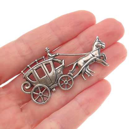 JewelArt Sterling Silver Antique Art Deco Horse & Carriage Oxidized Pin Brooch