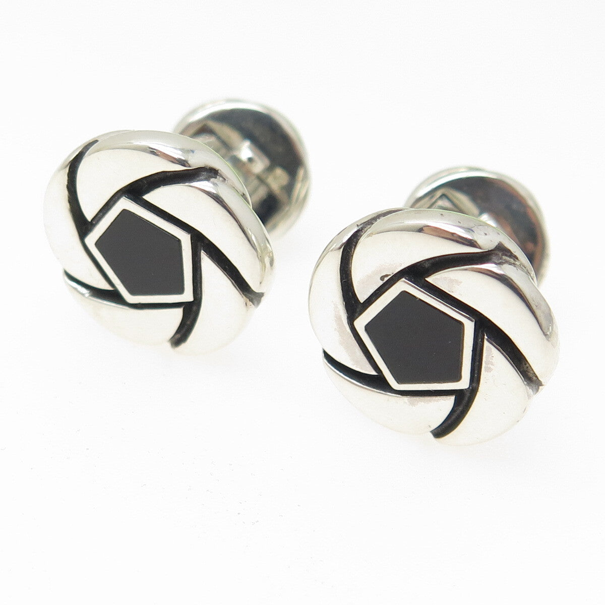 DAVID YURMAN 925 Sterling Silver Real Black Onyx Floral Cufflinks