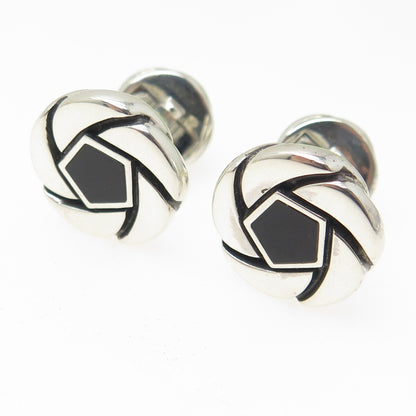 DAVID YURMAN 925 Sterling Silver Real Black Onyx Floral Cufflinks