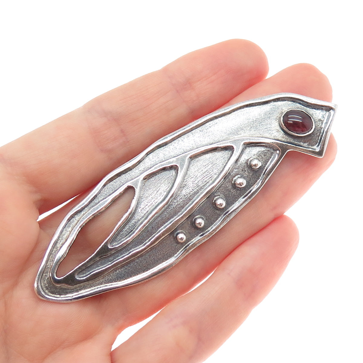 925 Sterling Silver Vintage Real Tourmaline Modernist Floral Oxidized Pin Brooch