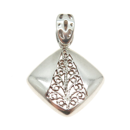 925 Sterling Silver Vintage Modernist Filigree Pendant