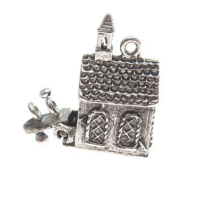 DANECRAFT Sterling Antique Church Opens With Wedding Rings Mini 3D Charm Pendant