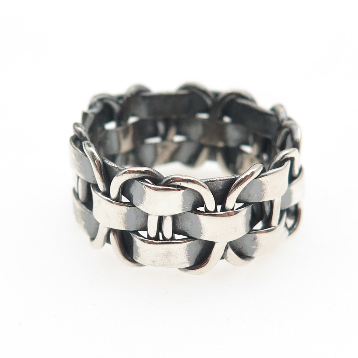 925 Sterling Silver Vintage Modernist Woven Oxidized Band Ring Size 10.5