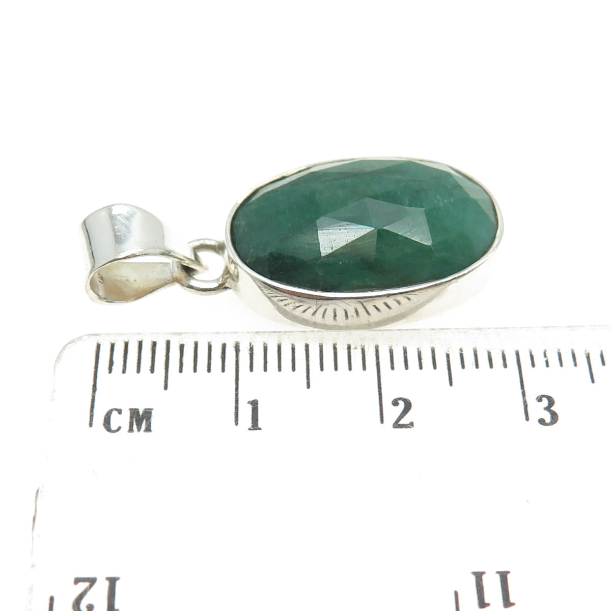 925 Sterling Silver Vintage Real Oval-Cut Emerald Pendant