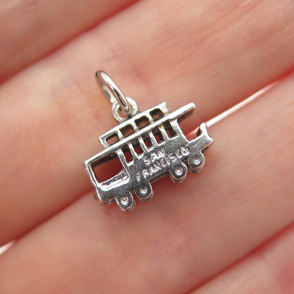925 Sterling Silver Vintage Cable Car Oxidized Minimalist 3D Charm Pendant