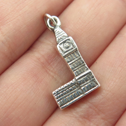 925 Sterling Silver Vintage Big Ben Tower Charm Pendant