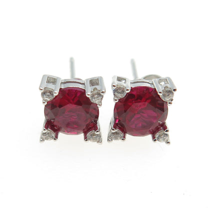 925 Sterling Silver Lab-Created Pink Sapphire & White C Z Stud Earrings