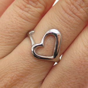 925 Sterling Silver Vintage Modernist Heart Oxidized Ring Size 7
