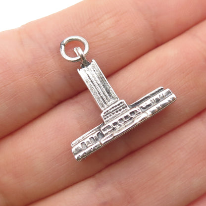 DANECRAFT 925 Sterling Silver Vintage Independence Hall Oxidized Mini 3D Pendant