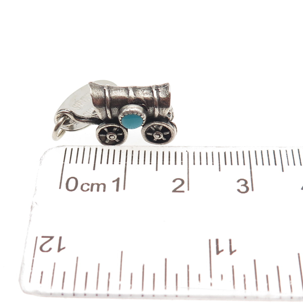 Maisels Indian Post 925 Sterling Vintage Turquoise Wagon 3D Mini Charm Pendant