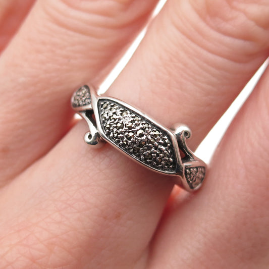 925 Sterling Silver Vintage Real Marcasite Modernist Oxidized Ring Size 7