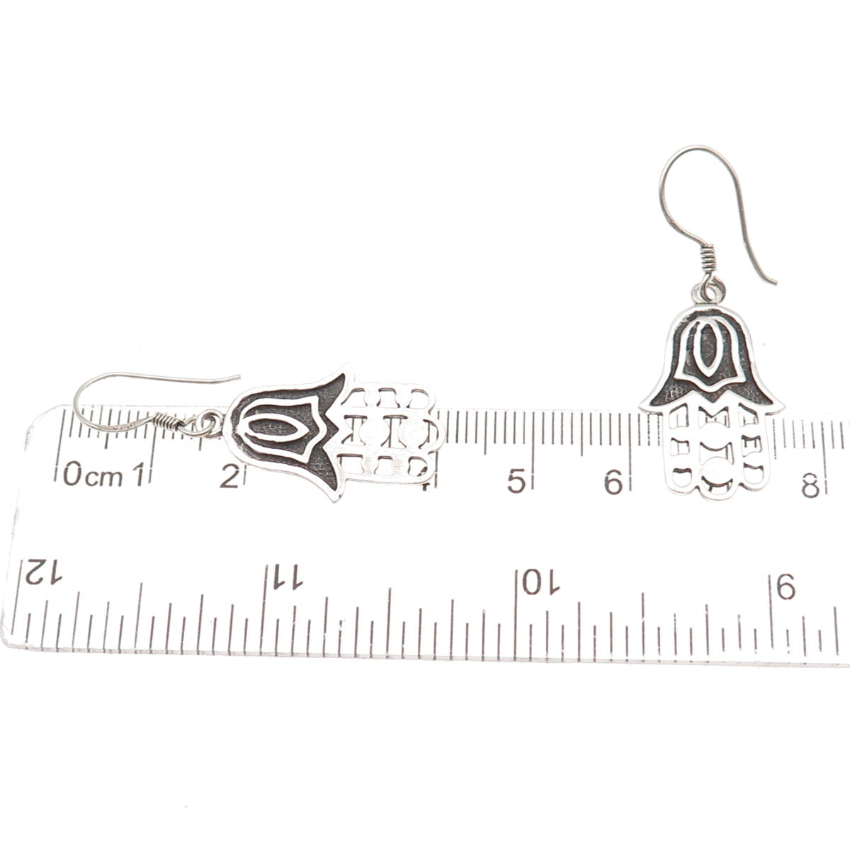 925 Sterling Silver Vintage Tulip Floral Hamsa Amulet Oxidized Dangle Earrings