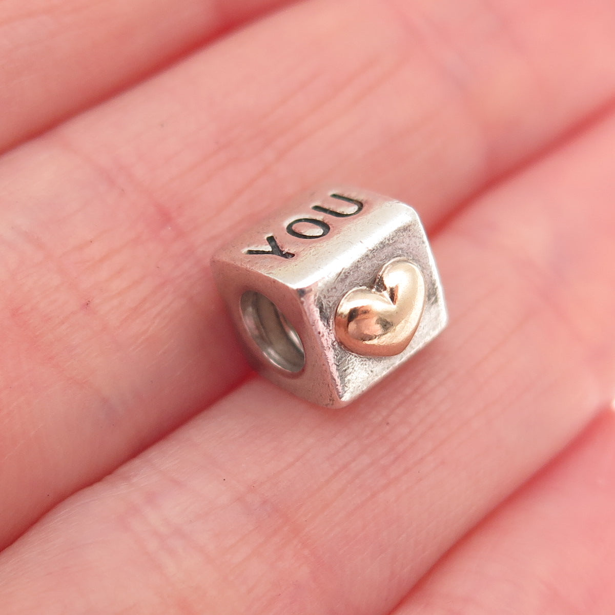 PANDORA 925 Sterling Silver & Gold I Love You Slide Cube Bead Charm