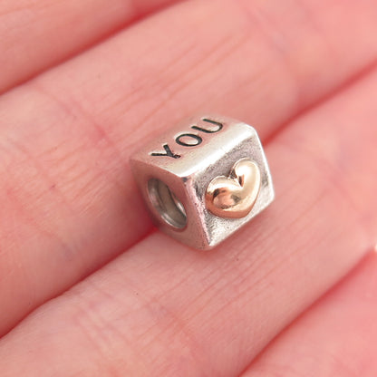 PANDORA 925 Sterling Silver & Gold I Love You Slide Cube Bead Charm