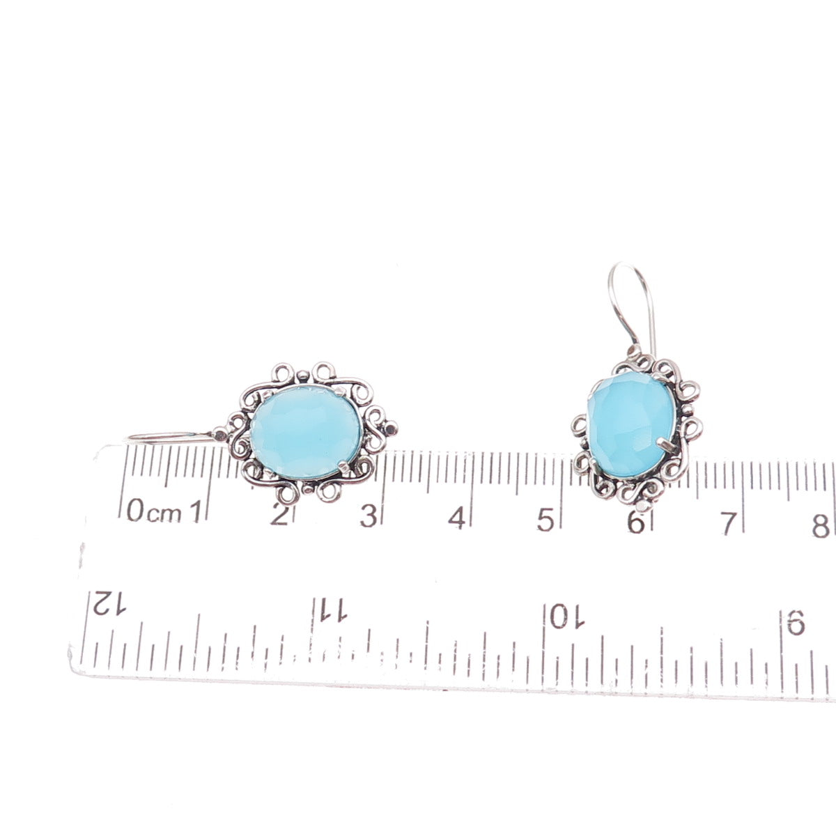 Bili 925 Sterling Silver Vintage Israel Real Chalcedony Floral Oxidized Earrings