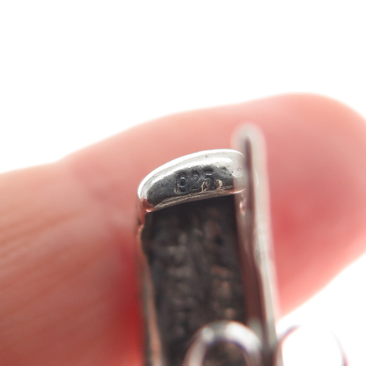 925 Sterling Silver Vintage Israel C Z Modernist Oxidized Hoop Earrings
