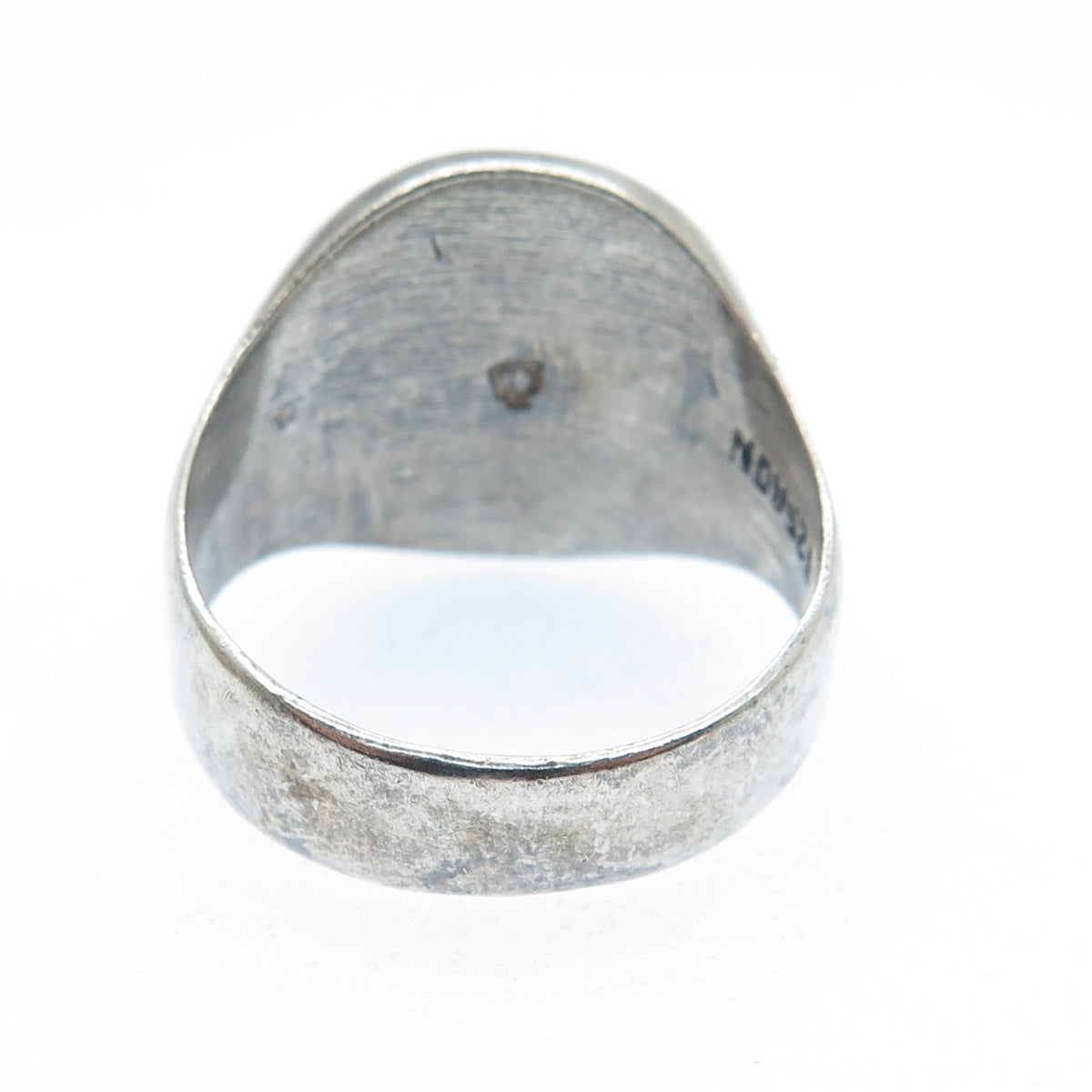 925 Sterling Silver Vintage Real Turquoise Inlay Footprint Ring Size 9.75