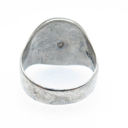 925 Sterling Silver Vintage Real Turquoise Inlay Footprint Ring Size 9.75