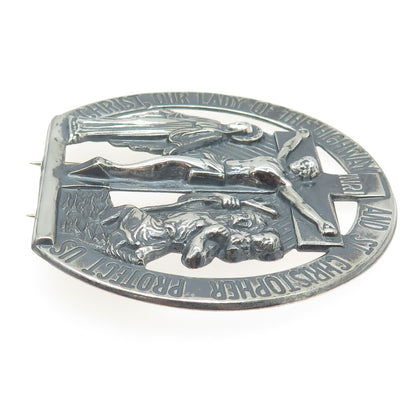 HAYWARD 925 Sterling Silver Antique Crucifix St Mary & Christopher Religious Pin