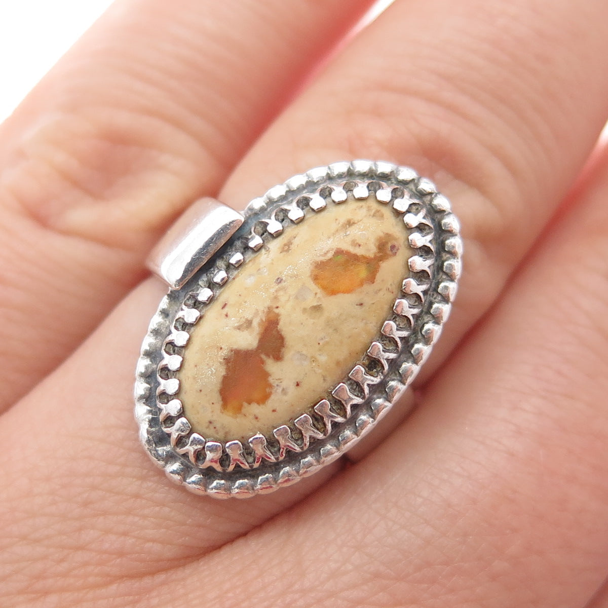 925 Sterling Silver Vintage Real Boulder Opal Modernist Ring Size 5.25