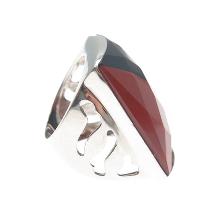 925 Sterling Silver Vintage Real Black Onyx Red Jasper Modernist Ring Size 5.25