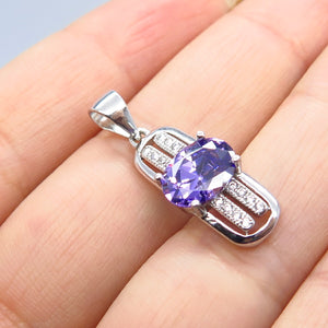 925 Sterling Silver White & Amethyst-Tone C Z Pendant