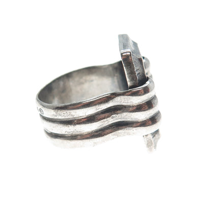 835 Silver Vintage Sweden Modernist Oxidized Ring Size 6.25