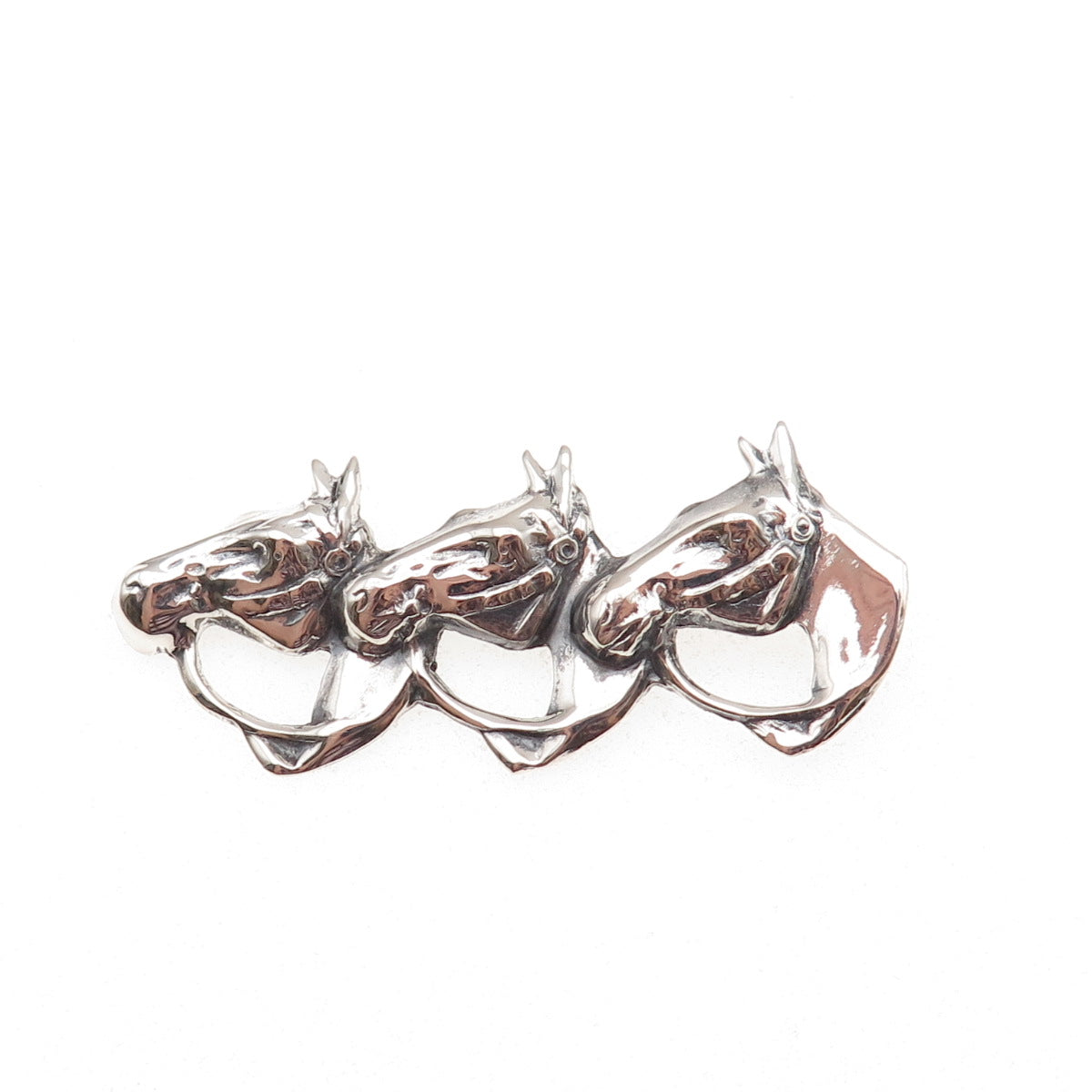 925 Sterling Silver Antique Art Deco Three Horses Oxidized Pin Brooch