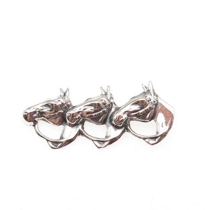 925 Sterling Silver Antique Art Deco Three Horses Oxidized Pin Brooch