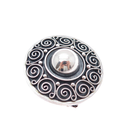 GUSTAV HAUBER 835 Silver Vintage Germany Spiral Oxidized Pin Brooch
