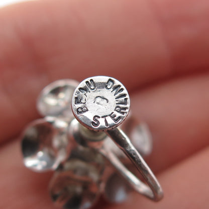 BEAU 925 Sterling Silver Antique Art Deco Rose Oxidized Screw Back Earrings