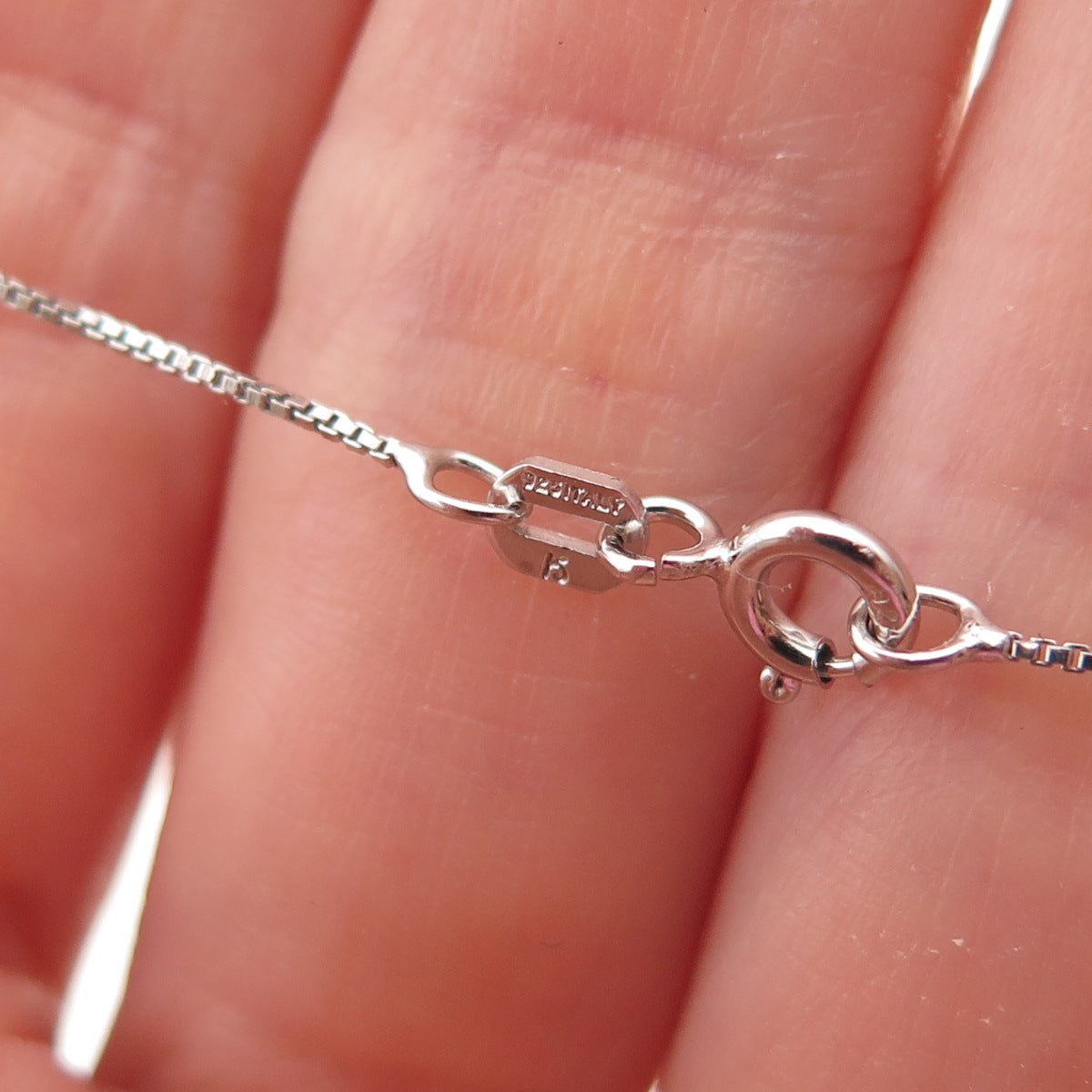 925 Sterling Silver Real Round-Cut Diamond Box Chain Necklace 18"
