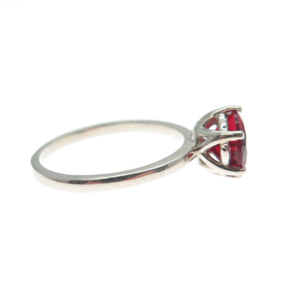 DAZZLERS 925 Sterling Silver Round-Cut Nano Red Garnet Ring Size 6.25
