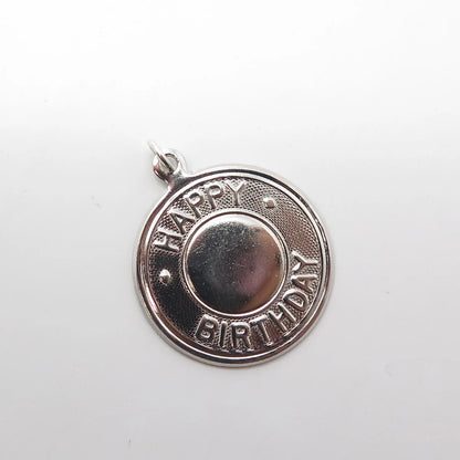 925 Sterling Silver Vintage Elco "Happy Birthday" Round Pendant