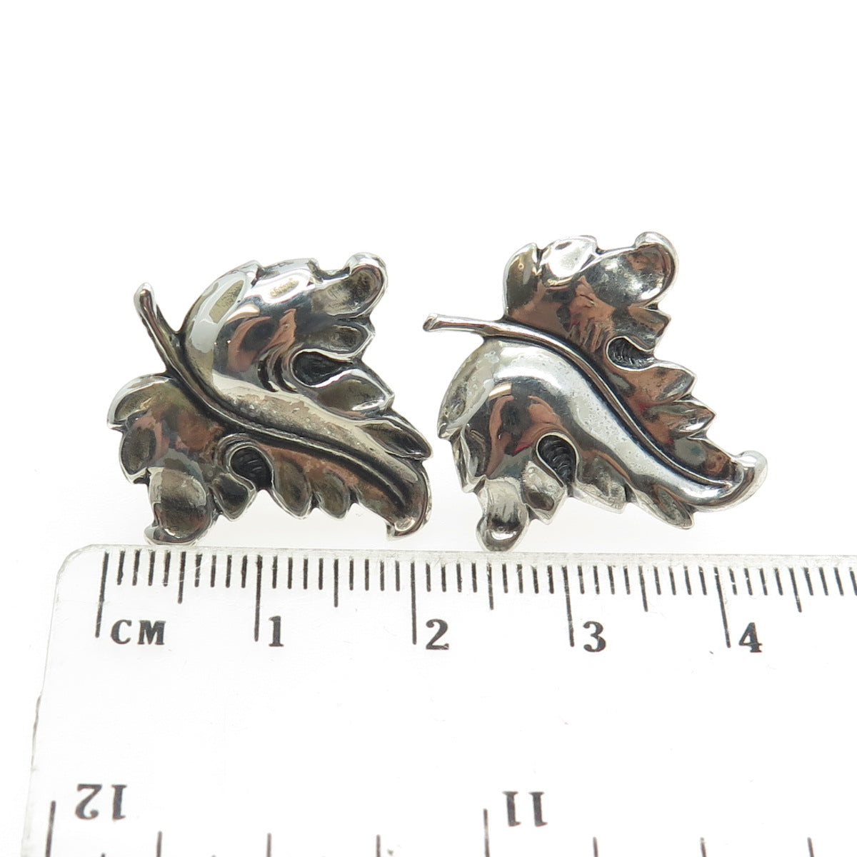 925 Sterling Silver Antique Art Deco Leaf Screw Back Earrings