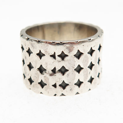925 Sterling Silver Vintage Dotted Oxidized Wide Band Ring Size 8