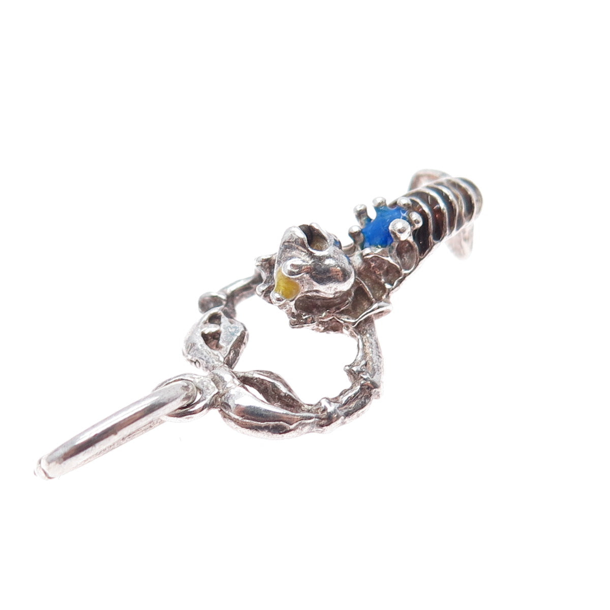 925 Sterling Silver Vintage Enamel Lobster Oxidized Charm Pendant