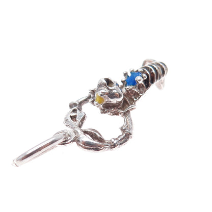 925 Sterling Silver Vintage Enamel Lobster Oxidized Charm Pendant