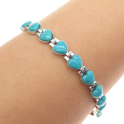 CAROLYN POLLACK 925 Sterling Vintage Real Turquoise Inlay Heart Bracelet 7.25"