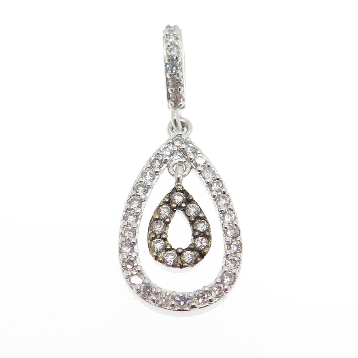 925 Sterling Silver 2-Tone Round-Cut C Z Teardrop Pendant